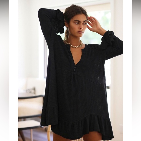 Free People Tops - Free People Olivia black tunic dress deep V-neck bohemian EUC NO FLAWS